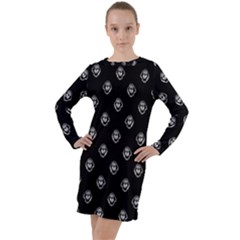 Funny Ghost Sketchy Drawing Pattern Long Sleeve Hoodie Dress by dflcprintsclothing