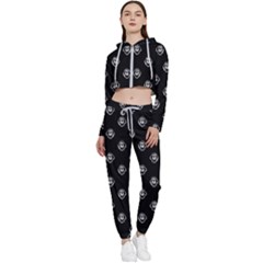 Funny Ghost Sketchy Drawing Pattern Cropped Zip Up Lounge Set