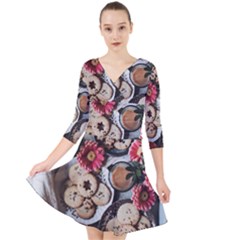 Cookies & Tea Tray  Quarter Sleeve Front Wrap Dress by Incredible