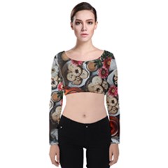 Cookies & Tea Tray  Velvet Long Sleeve Crop Top by Incredible