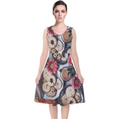 Cookies & Tea Tray  V-neck Midi Sleeveless Dress 