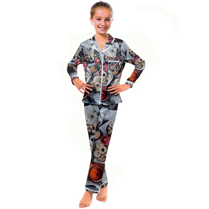 Cookies & tea tray  Kid s Satin Long Sleeve Pajamas Set