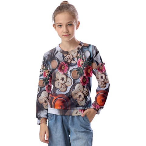 Cookies & Tea Tray  Kids  Long Sleeve Tee With Frill  by Incredible