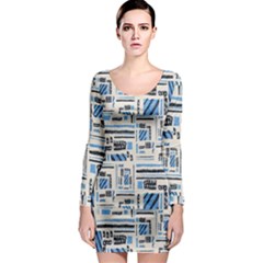 Ethnic Geometric Abstract Textured Art Long Sleeve Bodycon Dress by dflcprintsclothing