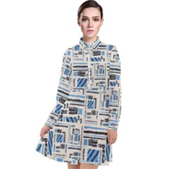 Ethnic Geometric Abstract Textured Art Long Sleeve Chiffon Shirt Dress