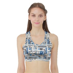 Ethnic Geometric Abstract Textured Art Sports Bra With Border by dflcprintsclothing