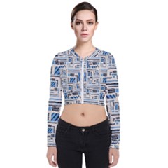 Ethnic Geometric Abstract Textured Art Long Sleeve Zip Up Bomber Jacket