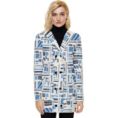 Ethnic Geometric Abstract Textured Art Button Up Hooded Coat 