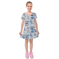 Ethnic Geometric Abstract Textured Art Kids  Short Sleeve Velvet Dress