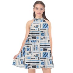 Ethnic Geometric Abstract Textured Art Halter Neckline Chiffon Dress  by dflcprintsclothing