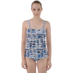 Ethnic Geometric Abstract Textured Art Twist Front Tankini Set by dflcprintsclothing