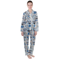 Ethnic Geometric Abstract Textured Art Satin Long Sleeve Pajamas Set