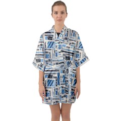 Ethnic Geometric Abstract Textured Art Half Sleeve Satin Kimono  by dflcprintsclothing