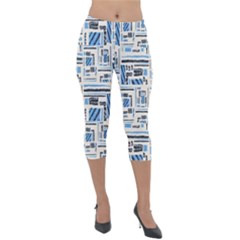 Ethnic Geometric Abstract Textured Art Lightweight Velour Capri Leggings  by dflcprintsclothing