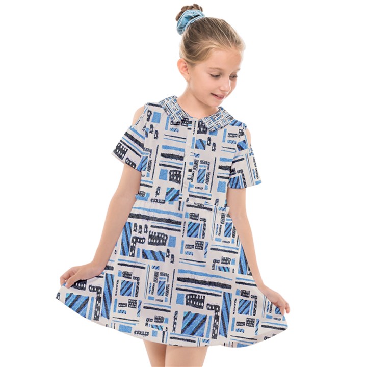 Ethnic Geometric Abstract Textured Art Kids  Short Sleeve Shirt Dress