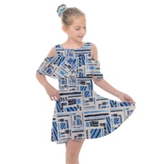 Ethnic Geometric Abstract Textured Art Kids  Shoulder Cutout Chiffon Dress by dflcprintsclothing