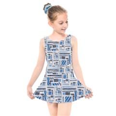 Ethnic Geometric Abstract Textured Art Kids  Skater Dress Swimsuit by dflcprintsclothing