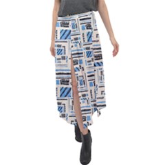 Ethnic Geometric Abstract Textured Art Velour Split Maxi Skirt