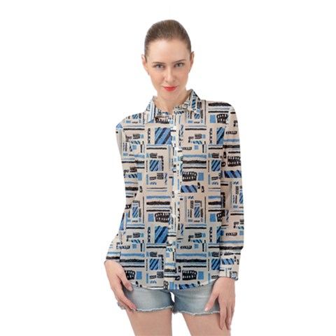 Ethnic Geometric Abstract Textured Art Long Sleeve Chiffon Shirt by dflcprintsclothing