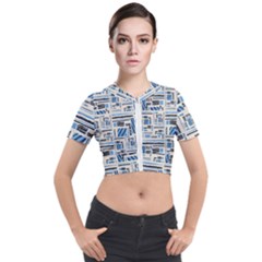 Ethnic Geometric Abstract Textured Art Short Sleeve Cropped Jacket by dflcprintsclothing