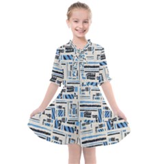 Ethnic Geometric Abstract Textured Art Kids  All Frills Chiffon Dress by dflcprintsclothing