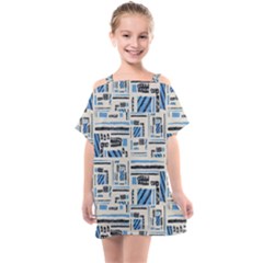 Ethnic Geometric Abstract Textured Art Kids  One Piece Chiffon Dress by dflcprintsclothing