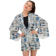 Ethnic Geometric Abstract Textured Art Long Sleeve Kimono