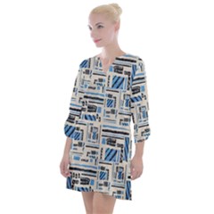 Ethnic Geometric Abstract Textured Art Open Neck Shift Dress by dflcprintsclothing