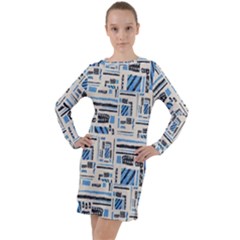 Ethnic Geometric Abstract Textured Art Long Sleeve Hoodie Dress by dflcprintsclothing