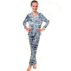 Ethnic Geometric Abstract Textured Art Kid s Satin Long Sleeve Pajamas Set by dflcprintsclothing