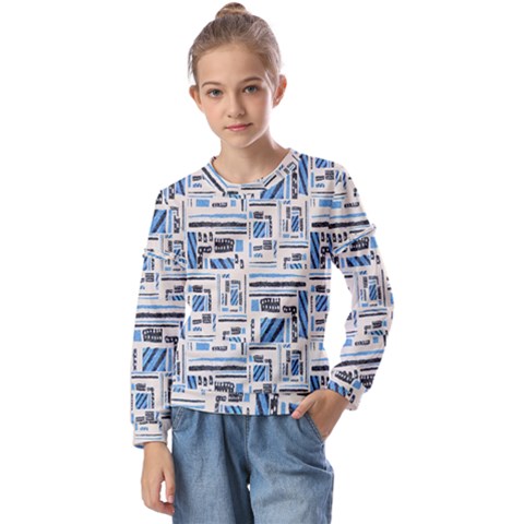 Ethnic Geometric Abstract Textured Art Kids  Long Sleeve Tee With Frill  by dflcprintsclothing