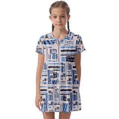 Ethnic Geometric Abstract Textured Art Kids  Asymmetric Collar Dress