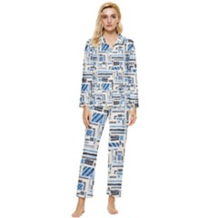 Ethnic Geometric Abstract Textured Art Womens  Long Sleeve Pocket Pajamas Set