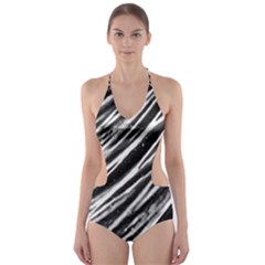 Galaxy Motion Black And White Print Cut-out One Piece Swimsuit by dflcprintsclothing