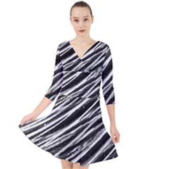 Galaxy Motion Black And White Print Quarter Sleeve Front Wrap Dress