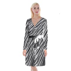 Galaxy Motion Black And White Print Long Sleeve Velvet Front Wrap Dress by dflcprintsclothing