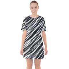 Galaxy Motion Black And White Print Sixties Short Sleeve Mini Dress by dflcprintsclothing