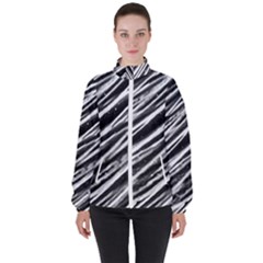 Galaxy Motion Black And White Print Women s High Neck Windbreaker by dflcprintsclothing