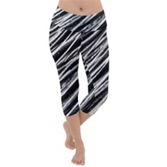 Galaxy Motion Black And White Print Lightweight Velour Capri Yoga Leggings by dflcprintsclothing