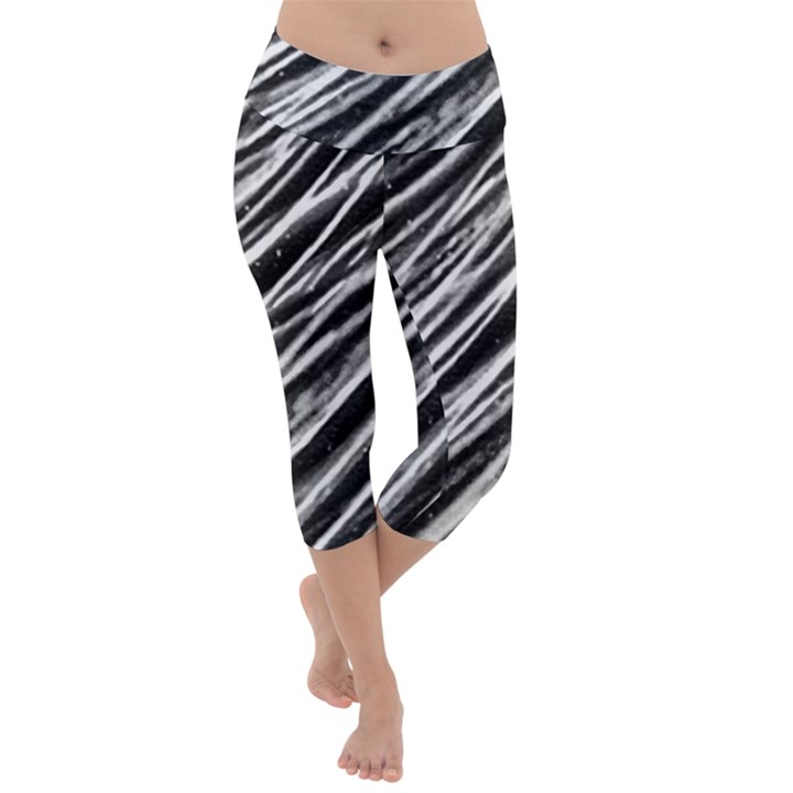 Galaxy Motion Black And White Print Lightweight Velour Capri Yoga Leggings