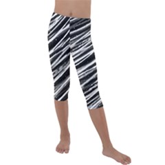 Galaxy Motion Black And White Print Kids  Lightweight Velour Capri Leggings  by dflcprintsclothing