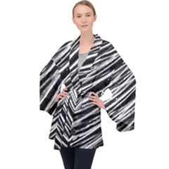 Galaxy Motion Black And White Print Long Sleeve Velvet Kimono  by dflcprintsclothing