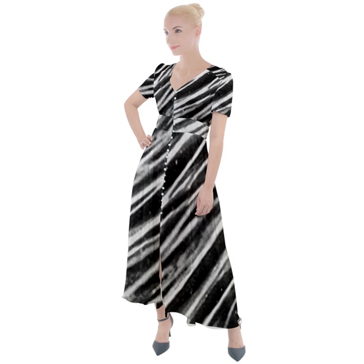 Galaxy Motion Black And White Print Button Up Short Sleeve Maxi Dress