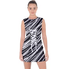 Galaxy Motion Black And White Print Lace Up Front Bodycon Dress by dflcprintsclothing