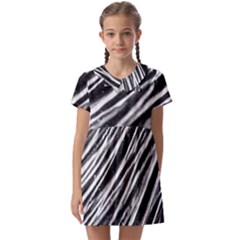 Galaxy Motion Black And White Print Kids  Asymmetric Collar Dress