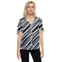 Galaxy Motion Black And White Print Bow Sleeve Button Up Top