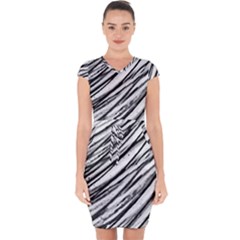 Galaxy Motion Black And White Print 2 Capsleeve Drawstring Dress 