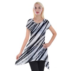 Galaxy Motion Black And White Print 2 Short Sleeve Side Drop Tunic by dflcprintsclothing