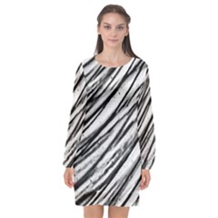 Galaxy Motion Black And White Print 2 Long Sleeve Chiffon Shift Dress  by dflcprintsclothing