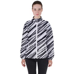 Galaxy Motion Black And White Print 2 Women s High Neck Windbreaker by dflcprintsclothing